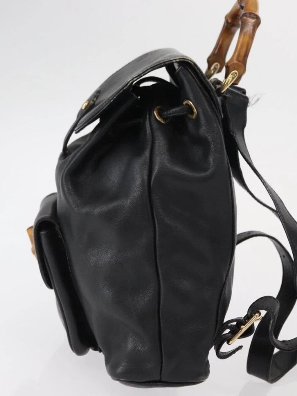 GUCCI Bamboo Backpack Leather Black Gold - Picture 5 of 16